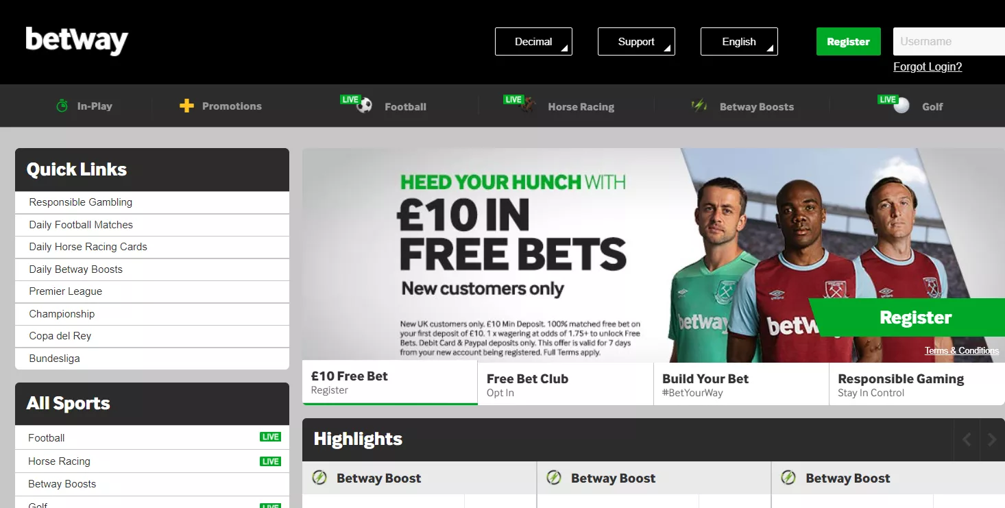 Betway main Page desctop